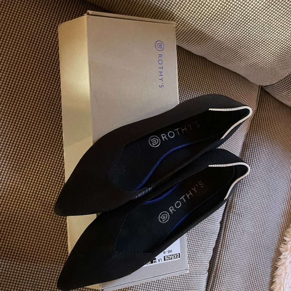Rothy's Black Flats with Pointed Toe and Textured Fabric